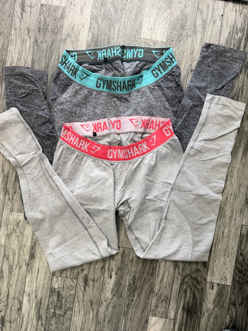 **NEED REPAIR** Gymshark Gray & Dark Gray Leggings with Pink and Teal Waistbands